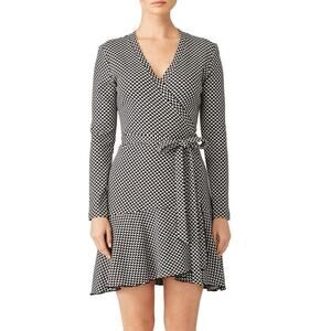 Nicole Miller Collection‎ Claudette Knit Wrap Sweater Dress L Geometric Ruffles